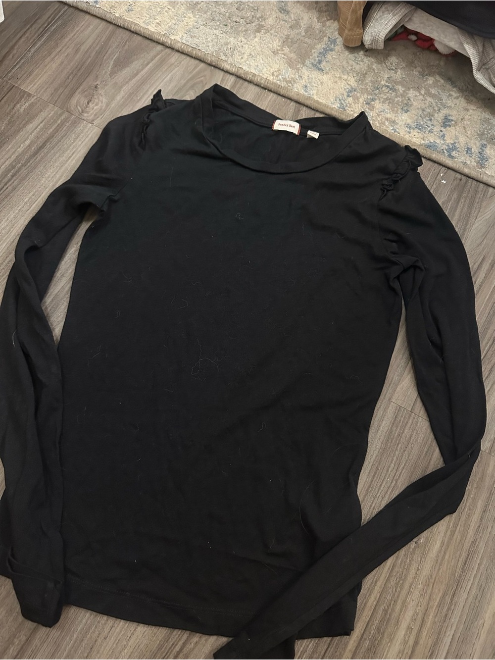 Sunday Best Black Long-Sleeve Women's Top with Shoulder Ruching